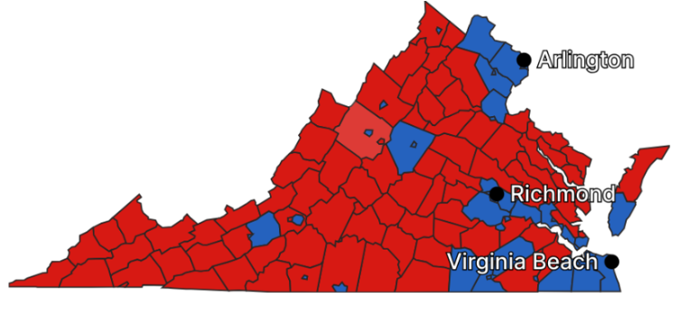  Virginia presidential results. Image via 3 WTKR 